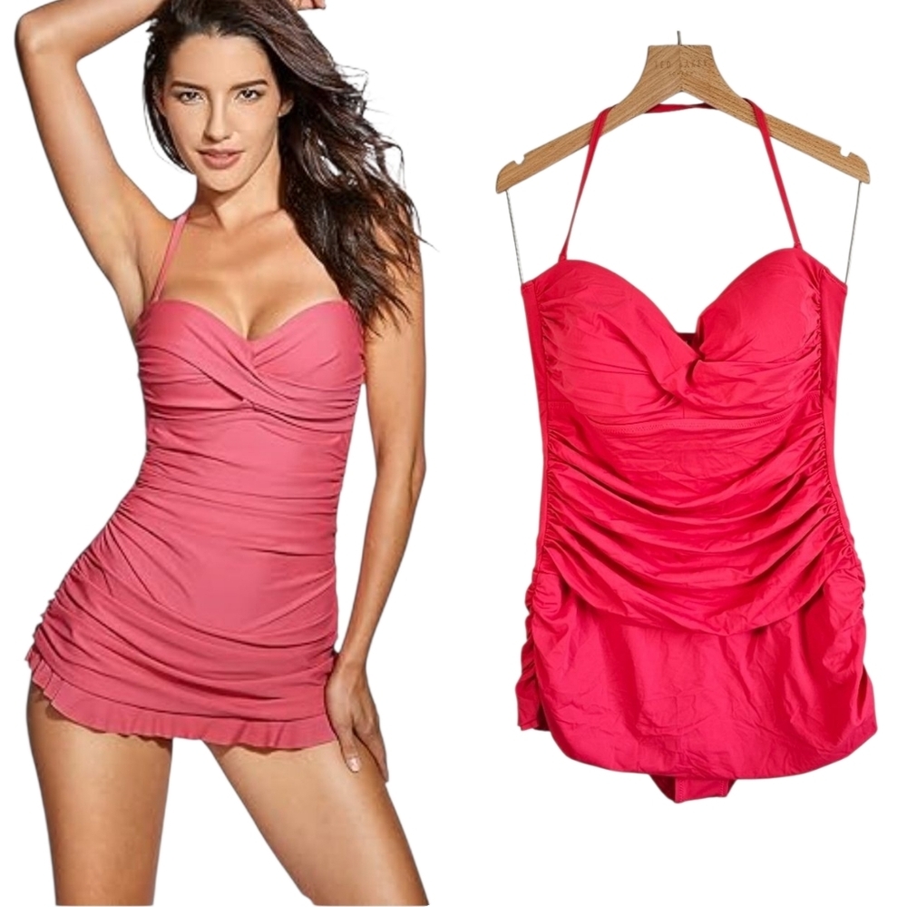 DOBREVA Bandeau One Piece Ruched Swim Dress NEW